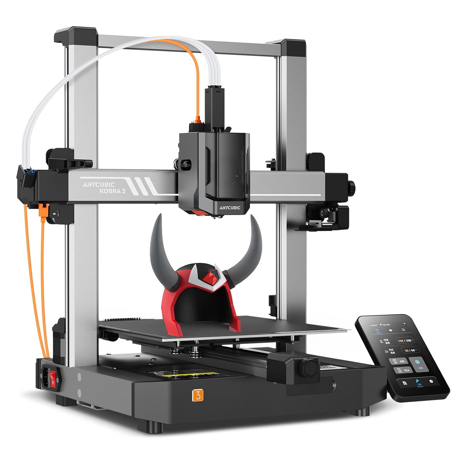 ANYCUBIC Kobra 3 3D Printer Smart Multicolor Printing (4 to 8 Colors), 600 mm/s High Speed FDM 3D Printers, LeviQ 3.0 Auto-Leveling, 250 * 250 * 260mm Larger Printing Size, Filament Backup
