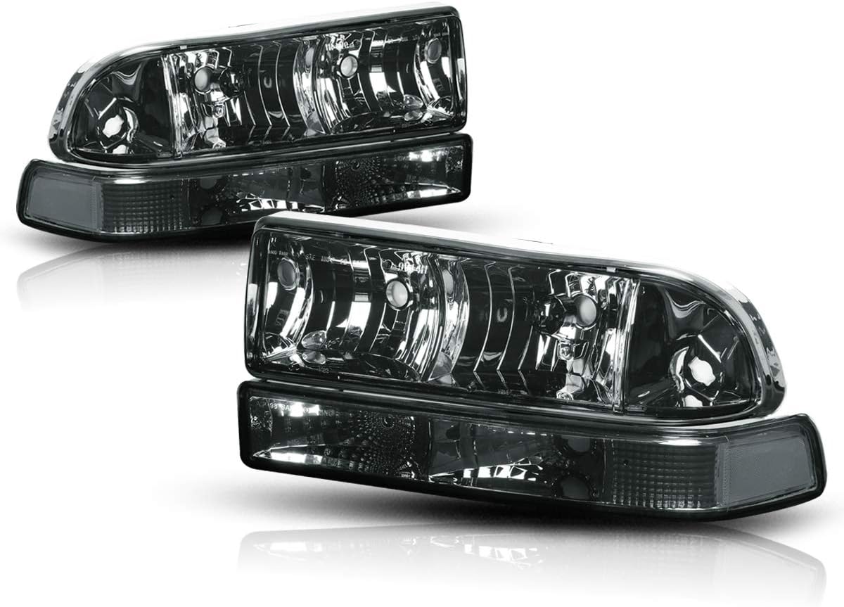 PM PERFORMOTOR 4Pcs-Set Smoke Lens Clear Corner Headlights Replacement Compatible with 98-04 Blazer / 98-04 S10, PMHL-CS10-9804-4P-OH-SC