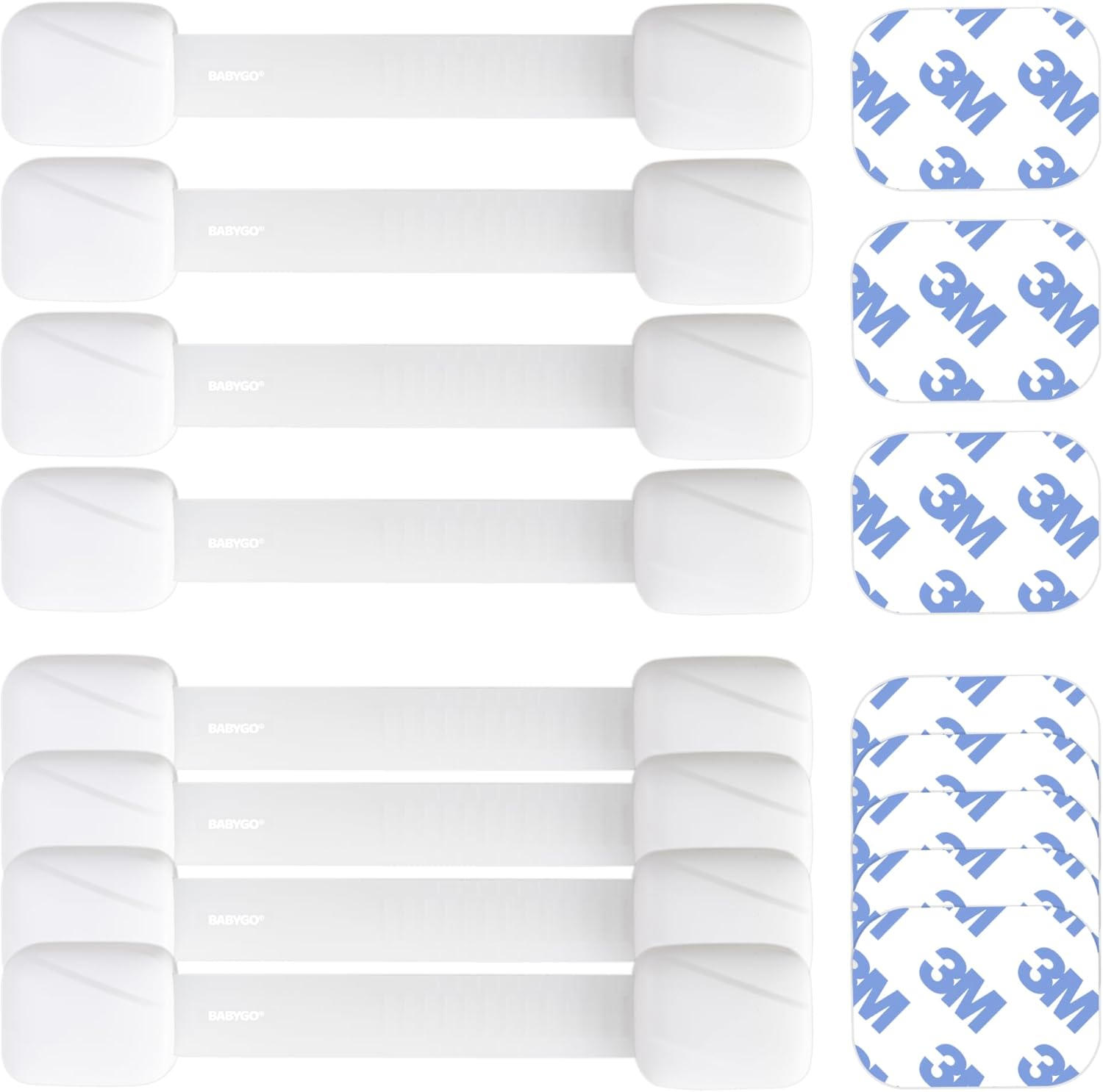 BABYGO® Magnetic Child Safety Cupboard Locks for Children 10 Locks, 2 Keys & 8 Free Corner Protectors Baby Proofing Kitchen Cabinets & Drawers Easy 30 Second Install (Child Safety Straps, White)