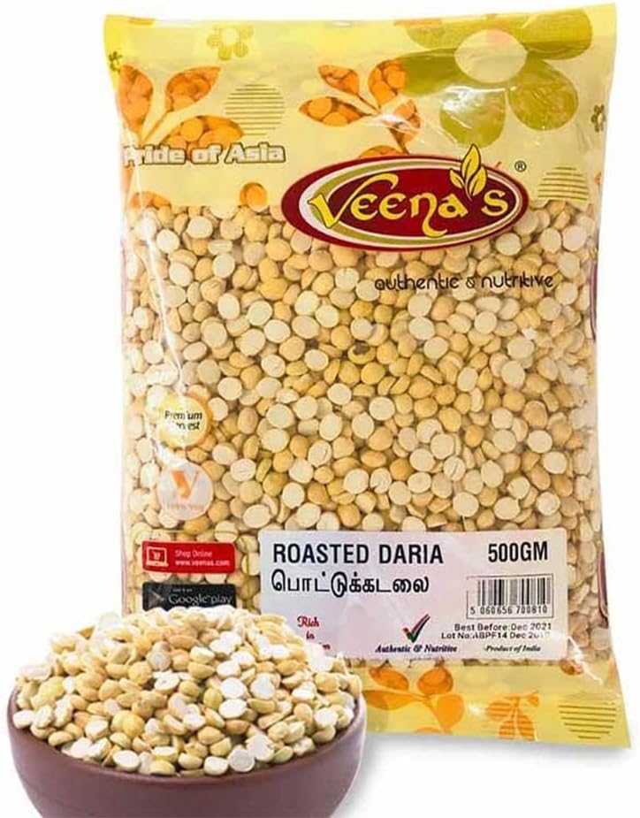 Veenas Roasted Daria | 500G | Roasted Gram | Bengal Gram - Roasted | Pottu Kadalai | Rich in Protein & Fibre | Indian Origin