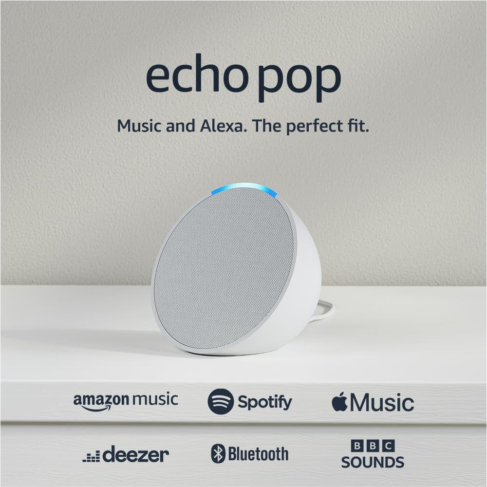 Echo Pop (Newest gen) | Full sound compact Wi-Fi and Bluetooth smart speaker with Alexa | Glacier White