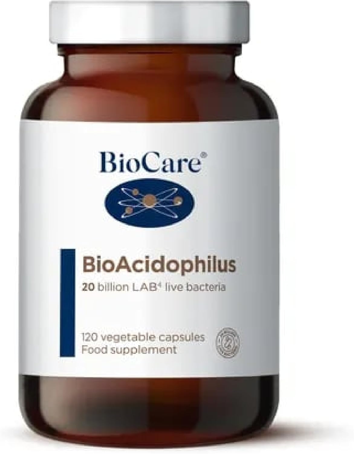 BioCare BioAcidophilus | 20 Billion LAB4 Live Bacteria | Food Supplement Suitable for Vegetarians and Vegans - 120 Capsules
