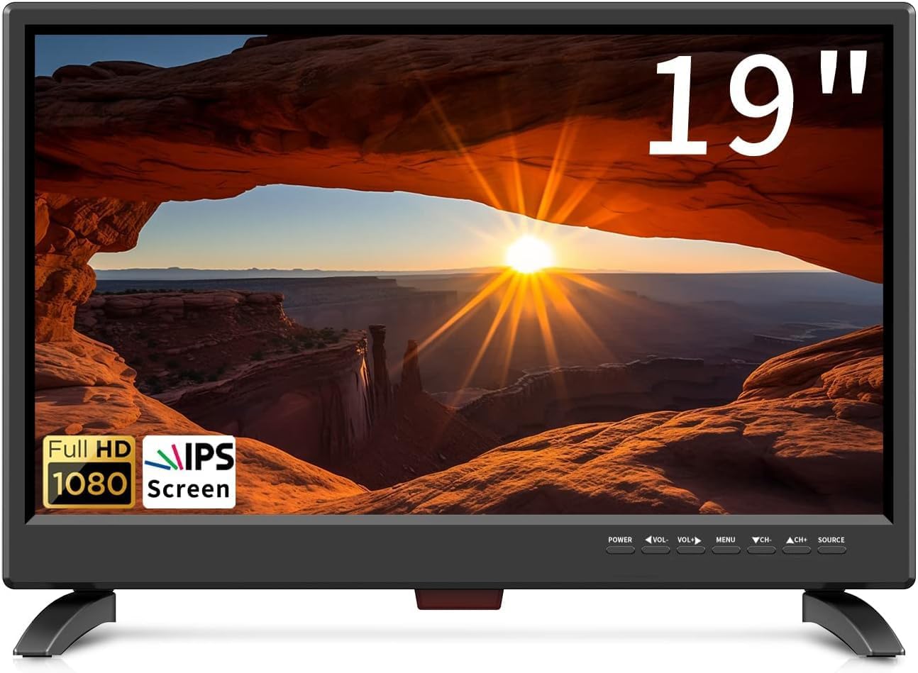 19 inch LED TV,Small tv with Digital T2 Tuner Freeview Receive,HDMI USB and RCA VGA inputs,12V car cable/AC for Campervan,bedroom(UK/EU)