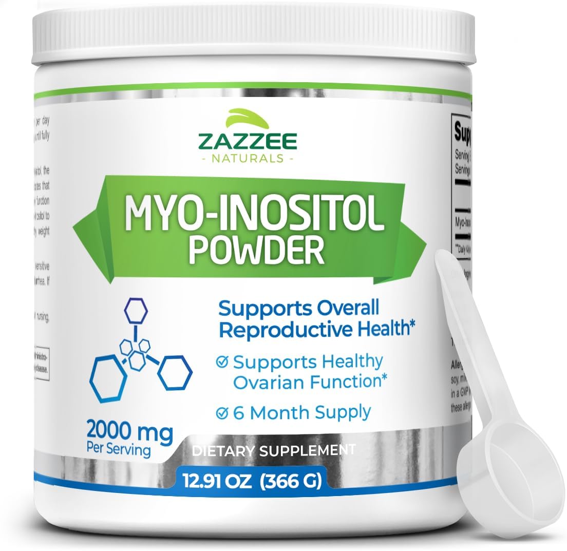 Zazzee Myo-Inositol Powder, 6 Month Supply, 183 Servings, 2000 mg per Serving, Free Scoop for Exact Dosage, 12.91 Ounces, 100% Pure, All-Natural Fertility and Reproductive Support, Vegan, Non-GMO