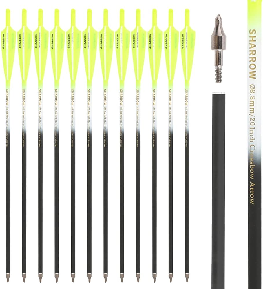 SHARROW Archery Carbon Crossbow Bolts Arrows 16 17 18 20 22 Inch Carbon Arrows with 4" Vanes 125 Grains Replaceable Field Point for Crossbow Hunting Shooting