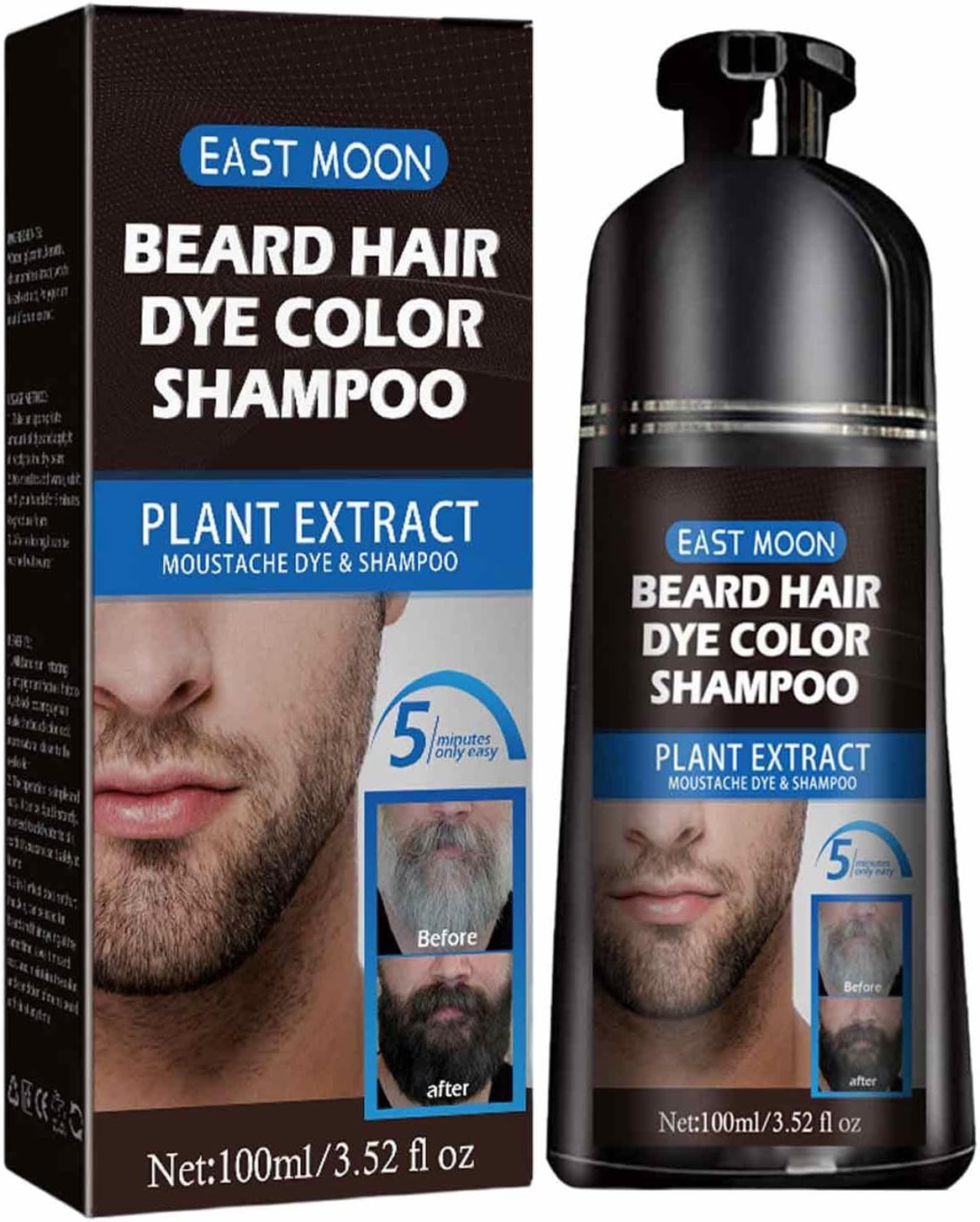 Black Beard Dye for Men, 100ml Beard Color Shampoo Turn Gray Hair to Black, Lasting Beard Blackening Shampoo Beard Care for Mustache & Beard Coloring, Beard Grooming Pw tools
