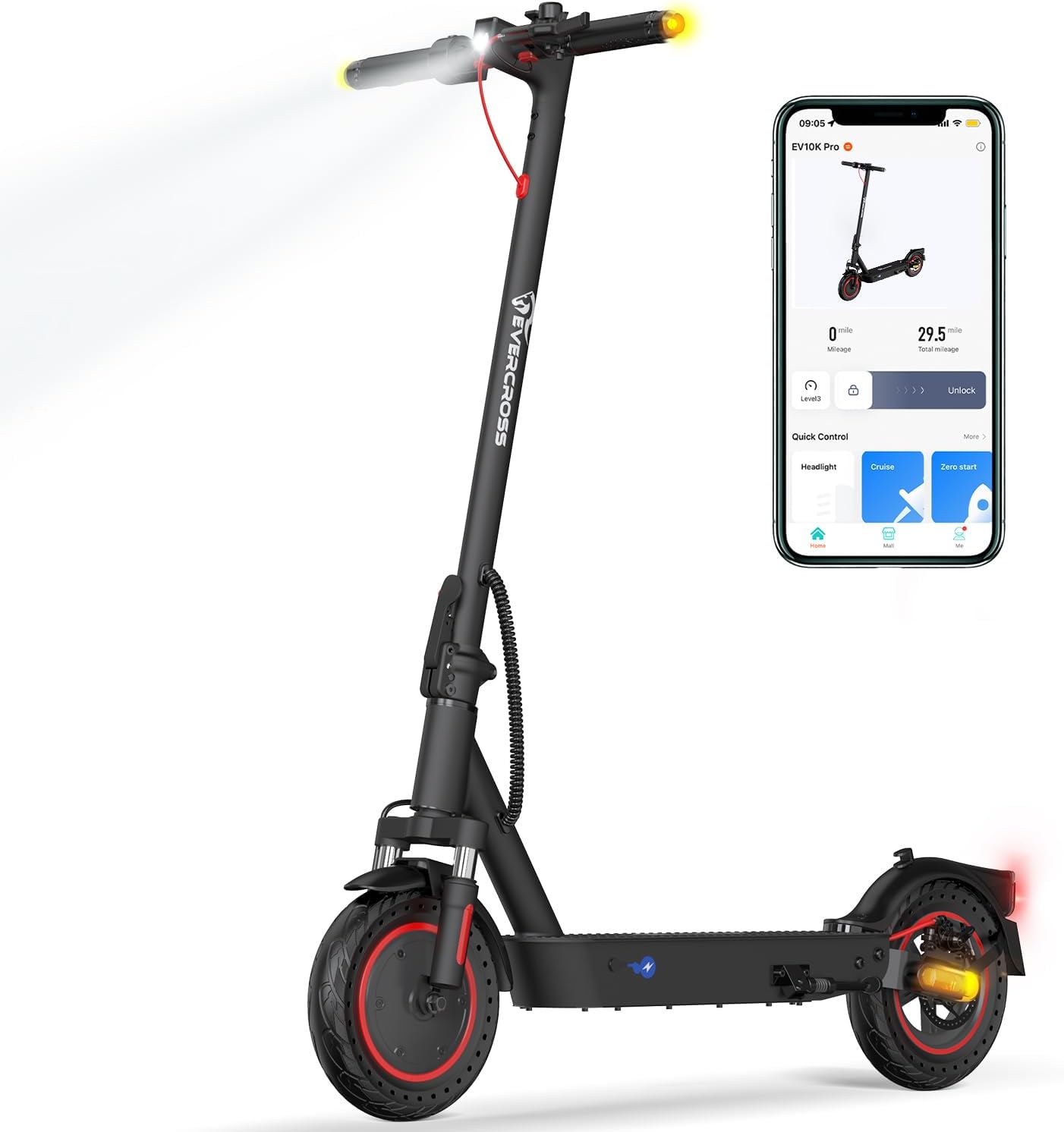 EVERCROSS EV85F/EV10K PRO Electric Scooters Adults, 8.5''/10'' E-Scooter Foldable - APP, 350W/500W Motor, 7.8AH/11.4AH Battery, 15KG/16KG weight, 3 Speed Modes, Dual shock absorbers