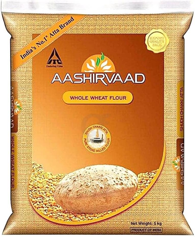 veenas Aashirvaad Whole Wheat Atta | 100% Whole Wheat | Full of Fibre | Make Rotis & Chappatis | Traditional Indian Flour | Nutritious | Vegetarian | 5 KG Bag