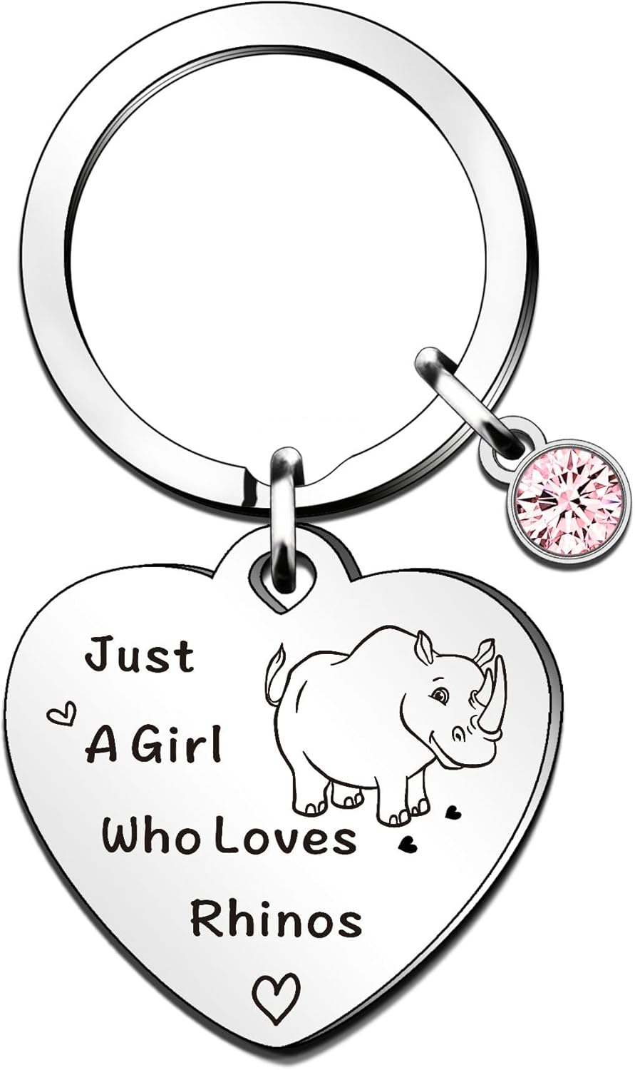 QMVMV Funny Rhino Keyring Gifts Animal Lover Gift Just A Girl Who Loves Rhinos Rhinoceros Lover Gift For Women Girls, Who Loves Rhinos Keyring