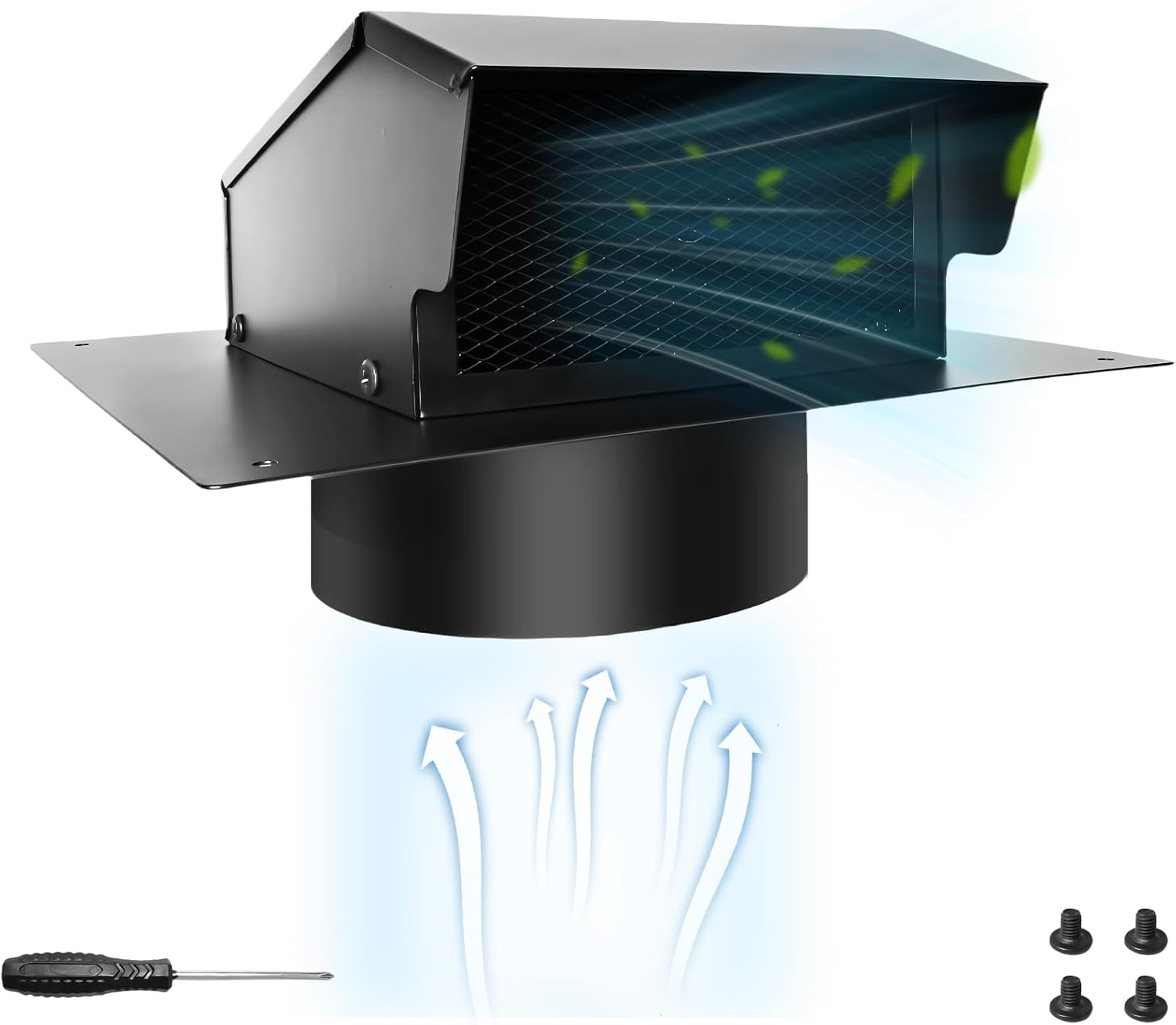 Roof Vent Cap, Roof Vents 8 Inch, Removable Roof Dryer Vent for Ventilation Systems, Galvanized Steel Roof Exhaust Vent with Damper, Rain, Snow and Leaf Protection, Black