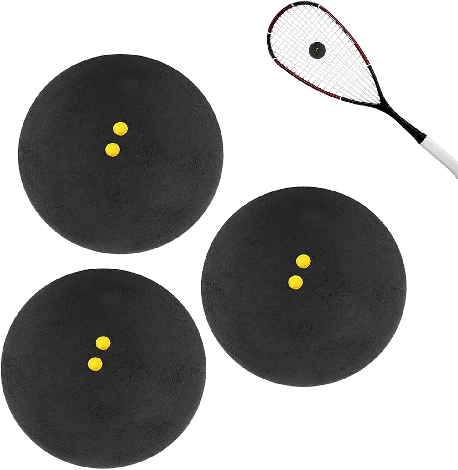 WanderGo Squash Balls, 3Pcs Squash Balls Double Yellow Dot, 38-40mm Squash Ball, Pro Double Yellow Squash Ball for Elite Competition/Training