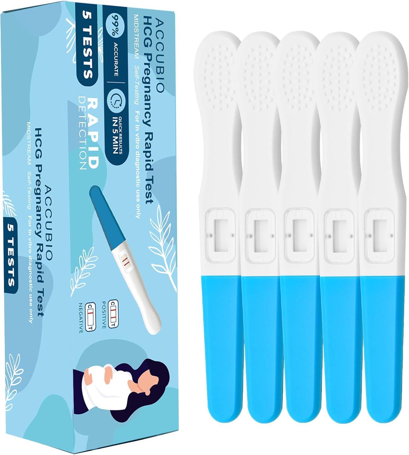 Pregnancy Test, Early Detection HCG Urine Midstream Test, Result Within 5 Minutes, Over 99% Accurate Fertility Test, Extra Sensitive Home Rapid Detection, Individually Wrapped, 25mIU/mL 5Pack