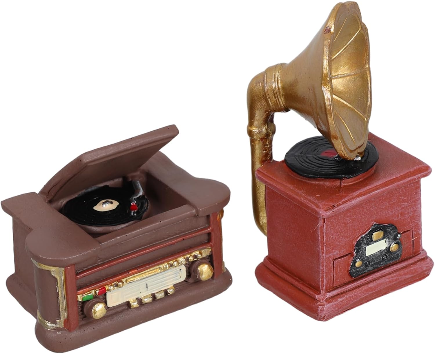 Toddmomy 2pcs Mini Retro Phonograph Resin Decor Vintage Turntable Model for Dollhouse Accessories Small Vinyl Record Player Sculpture Space Saving Artistic Home Decoration for Living Room