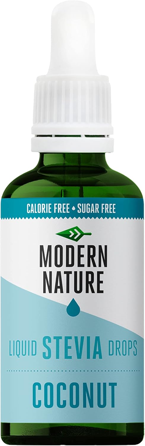 Modern Nature Coconut Flavour Drops - Liquid Stevia Drops Sweetner - Zero Calorie Sugar Free Coffee Syrup Alternative – for Flavoured Coffee, Protein Powder, Yoghurt, Tea – Vegan, Keto Sweetener 50ml