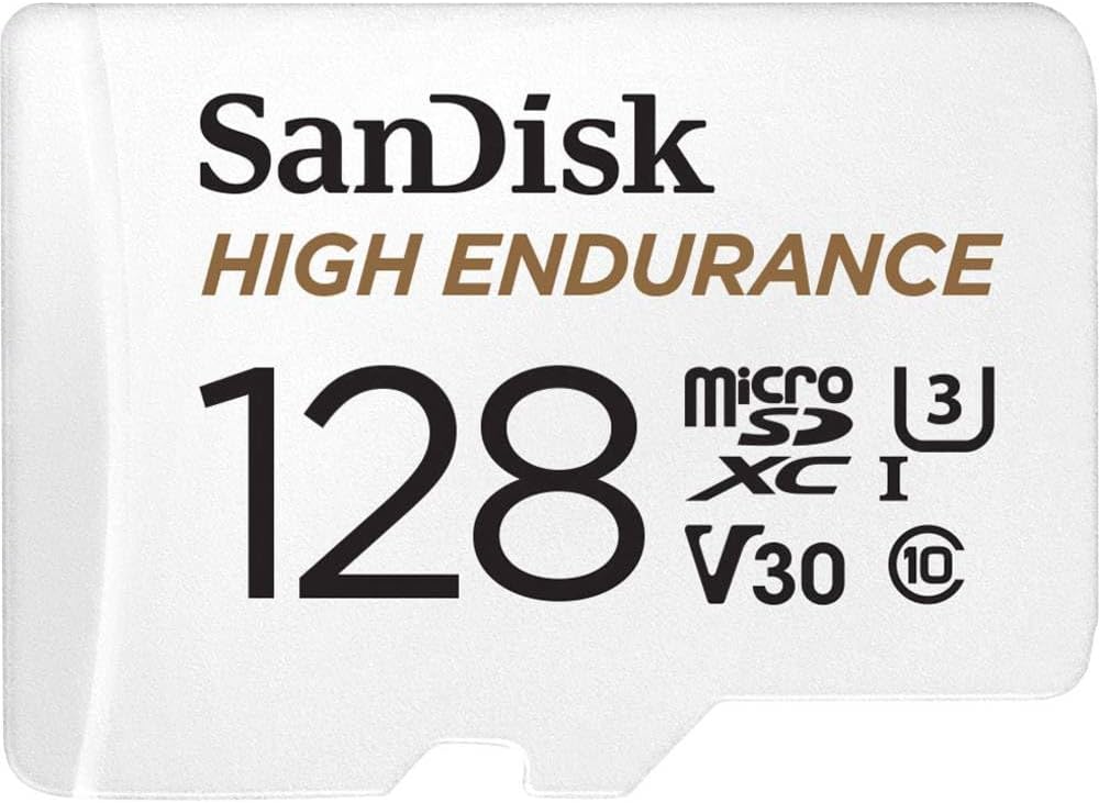 SanDisk 128GB High Endurance microSDXC card for IP cams & dash cams + SD adapter up to 10,000 Hours Full HD / 4K videos up to 100 MB/s UHS-I Class 10 U3 V30