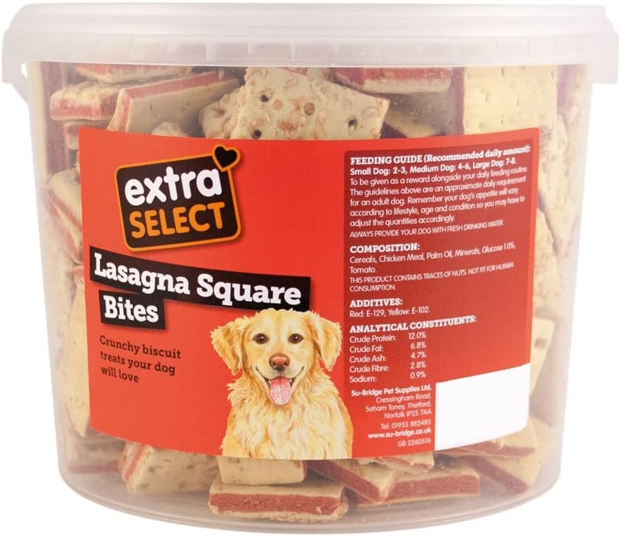 Extra Select Lasagne Squares Dog Treat Biscuits in a 1ltr Bucket (approx 50 biscuits)