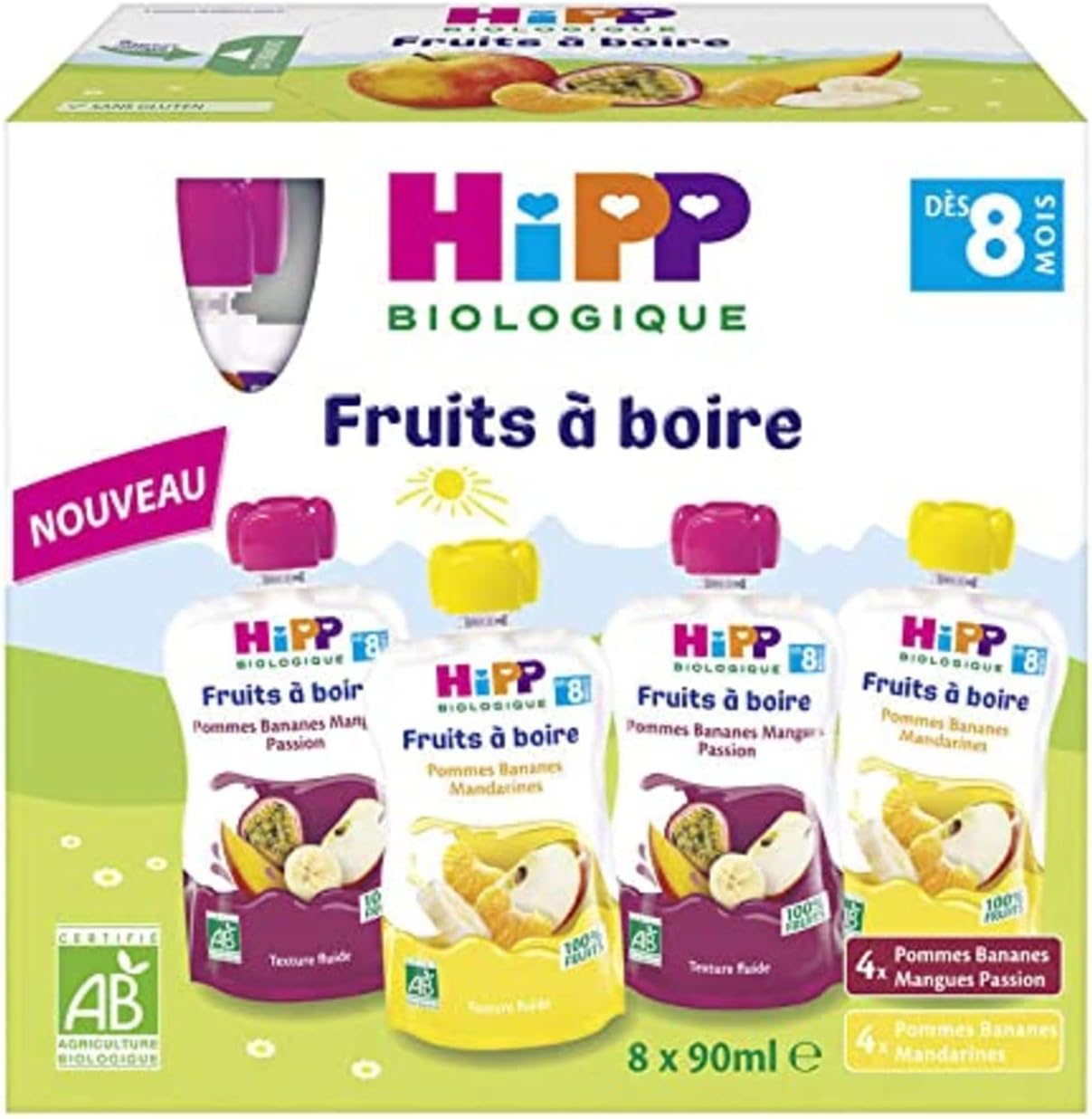 HiPP Drinking Fruit from 8 Months Organic 8 Gourds of 90ml