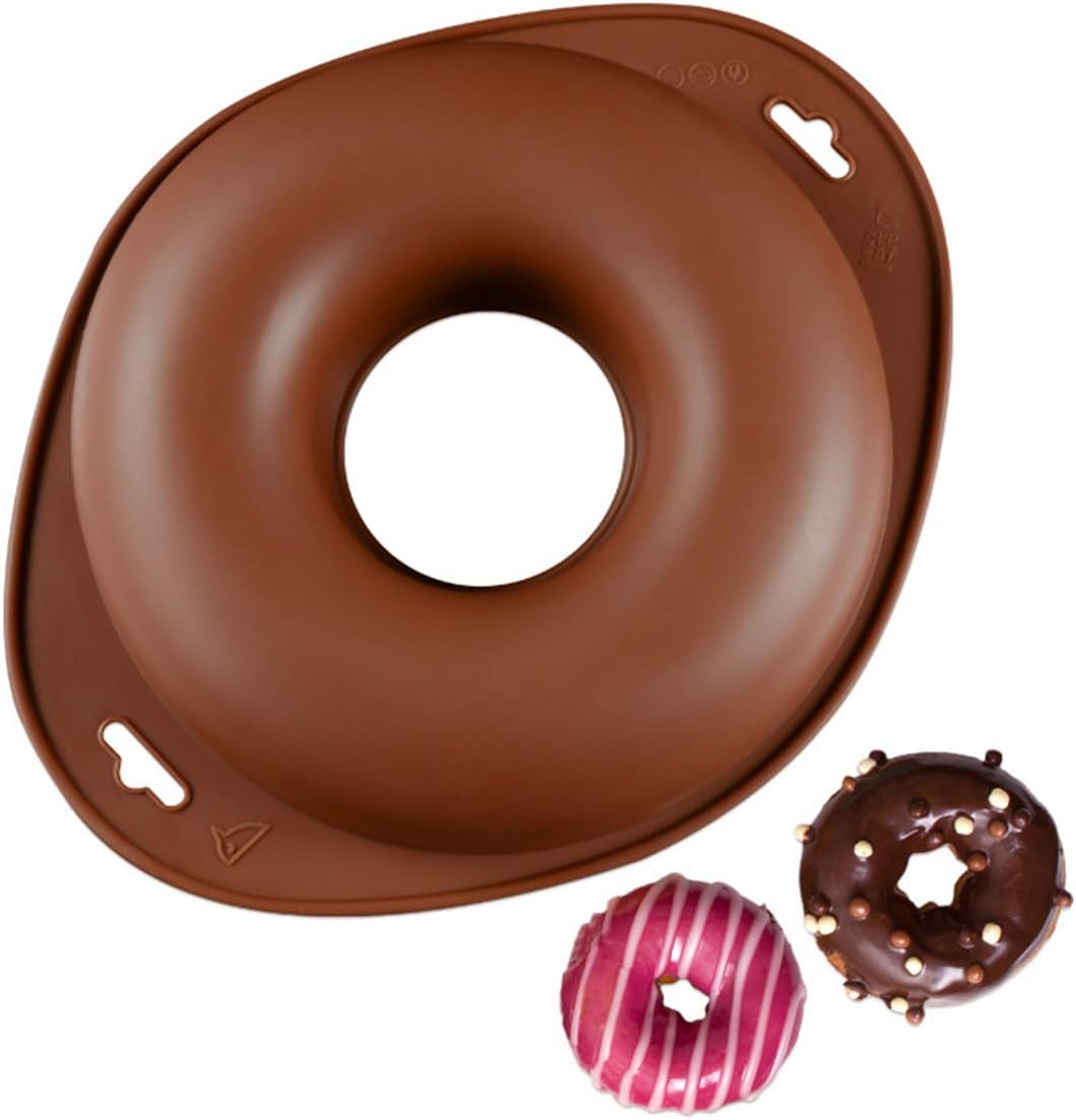 12" Large Donut Round Shaped Silicone Pan DIY Moulds - Non Stick Cake Tin Silicone Bakeware Mold Tray for Anniversary Cake, Large Doughnut, Jelly, Loaf, Cheesecake, Bread