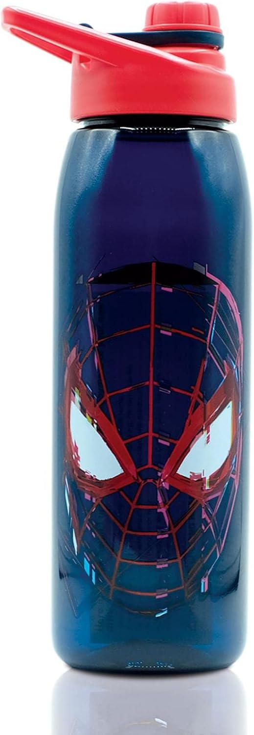 Marvel Spider-Man Miles Morales 28-Ounce Sports Water Bottle | BPA-Free Plastic Water Jug With Leakproof Screw-Top Lid And Flip-Up Cap | Hydration For Outdoor Activities, Gym Fitness Gifts