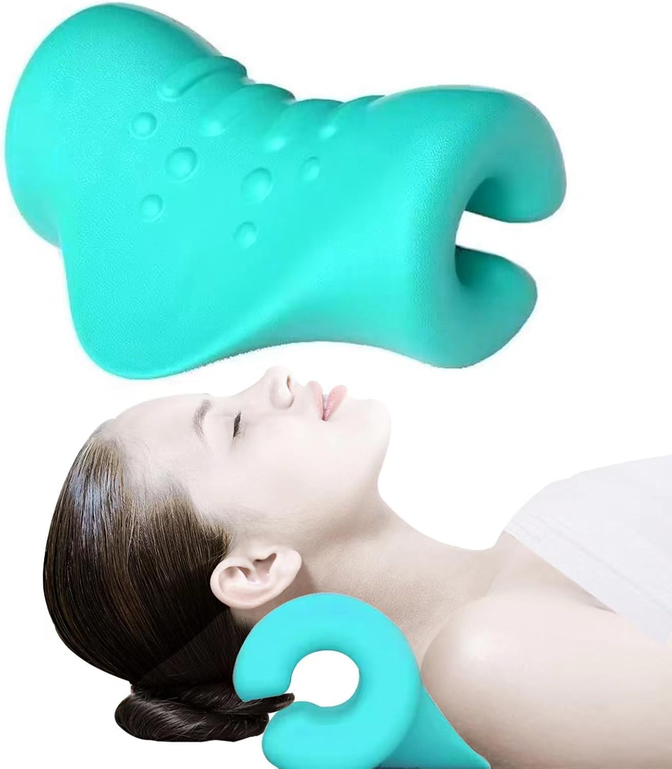 Woeau Neck Stretcher Cloud - Cervical Traction Device for Pain Relief, Hump Corrector Pillow, Support, and Shoulder Relaxer TMJ Relief Spine Alignment(Teal)