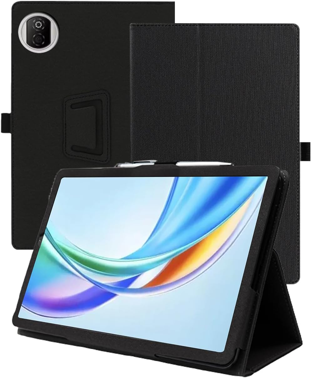 Case for Honor Pad X7 Tablet 8.7 inch，WUNIAK Premium Leather Business Folio Stand Cover for Honor Pad X7 with Hand Strap,Black