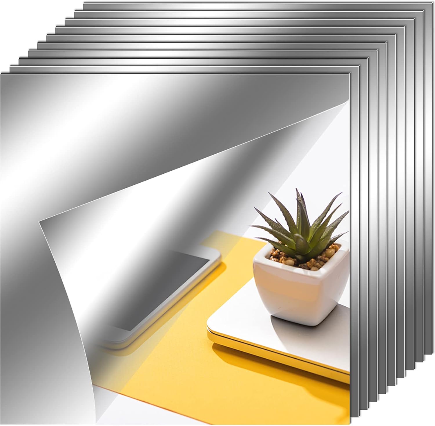 Zonon Flexible Mirror Sheets Self Adhesive, 10 Pieces, 7.9 x 7.9 Inches