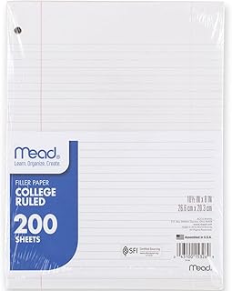 Mead Loose Leaf Paper, Notebook Paper, College Ruled Filler Paper, Standard, 8 x 10.5, 200 Sheets (15326), White