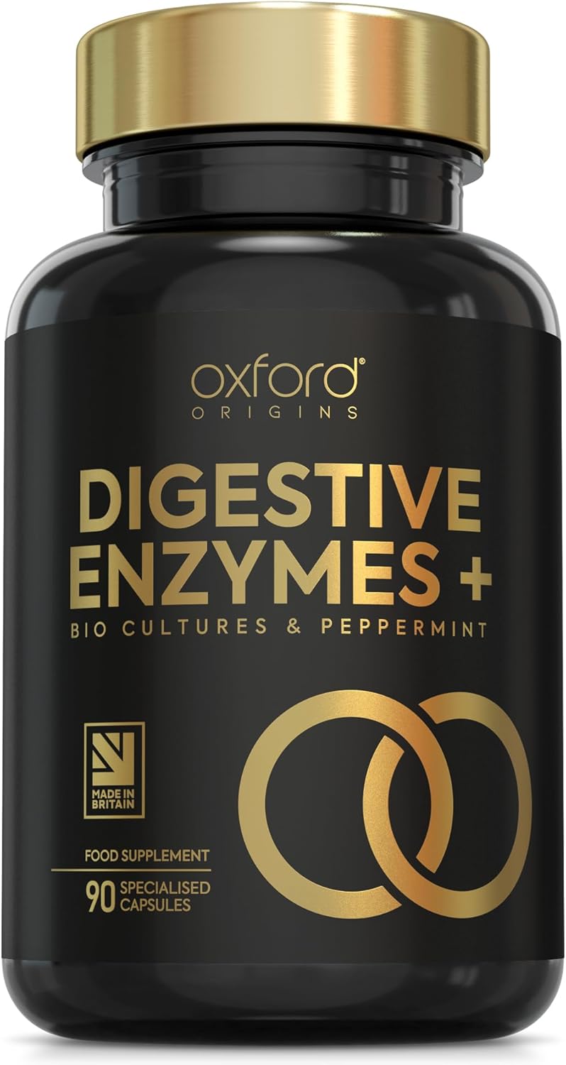 Oxford Origins 10-in-1 Digestive Enzyme Supplements | Made in The UK | Probiotics & Peppermint Oil for Gut Health, Bloating Relief and Belly Reduction | One Vegan Capsule per Meal | 90 Capsules