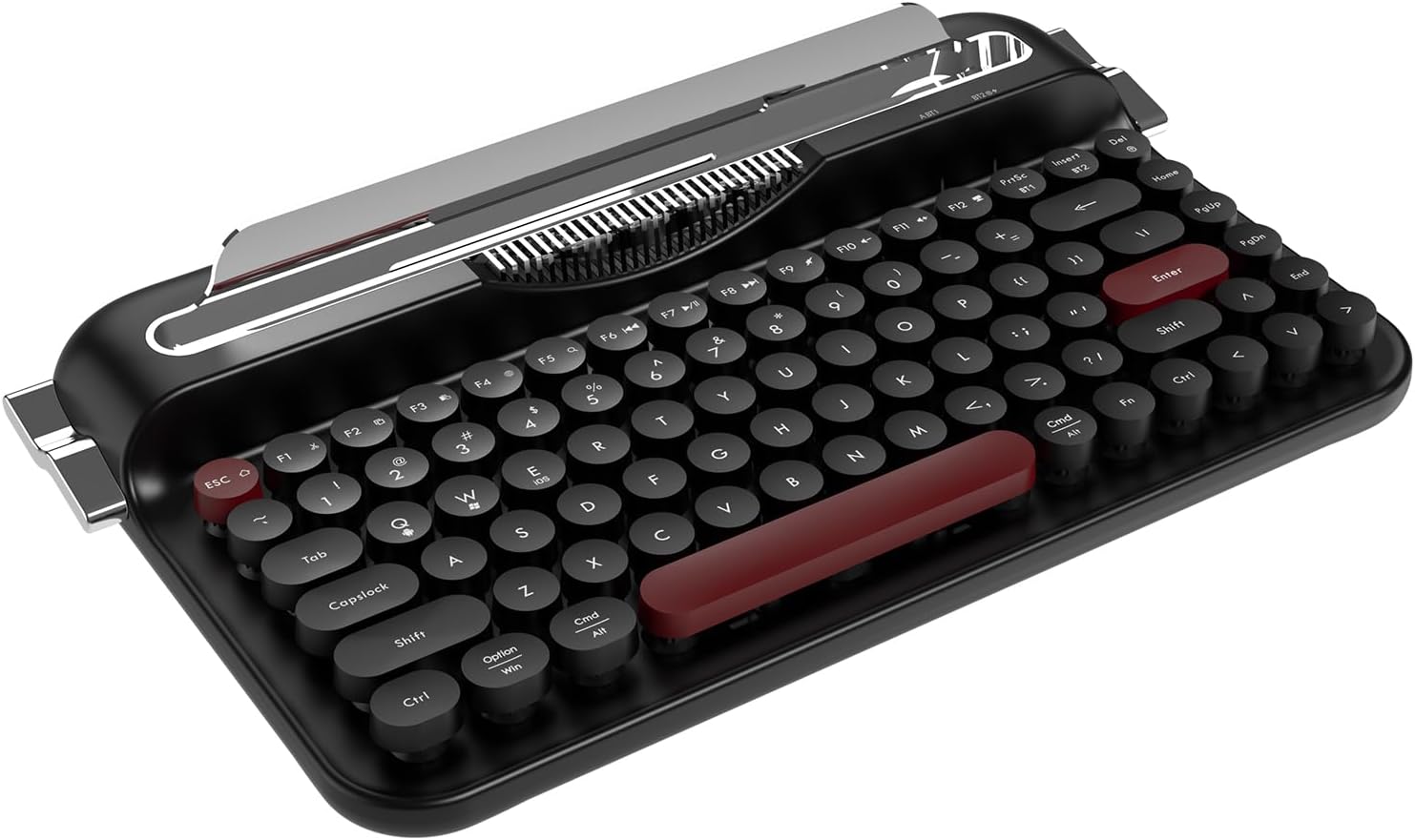 AJAZZ AF84 Wireless Typewriter Keyboard, Cute Retro Aesthetic Design with Integrated Stand for Tablet, Phone, Mixed color Retro Round Keycaps, 2.4Ghz Wireless/Bluetooth for Table,/PC/Win/Mac (Black)