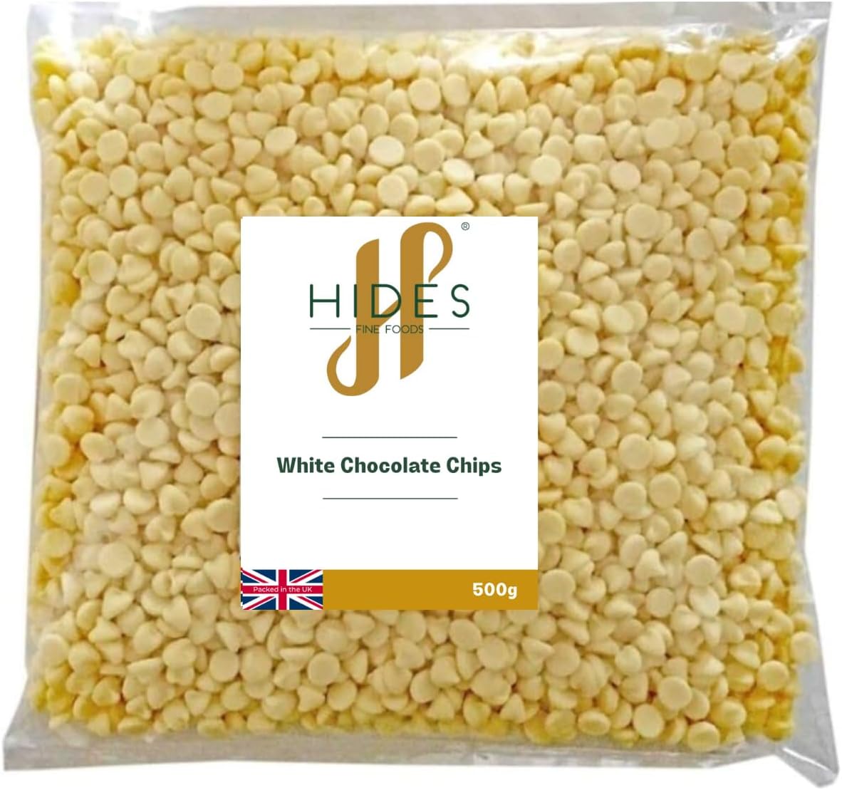 Hides Fine Foods - White Chocolate Chips -500g - GMO - Free - Suitable for Vegetarians - Baking - Desserts - Cookies - Ganache - Muffins - Cakesicles - Cakes - Cupcakes -Tempering - Chocolate Mocha