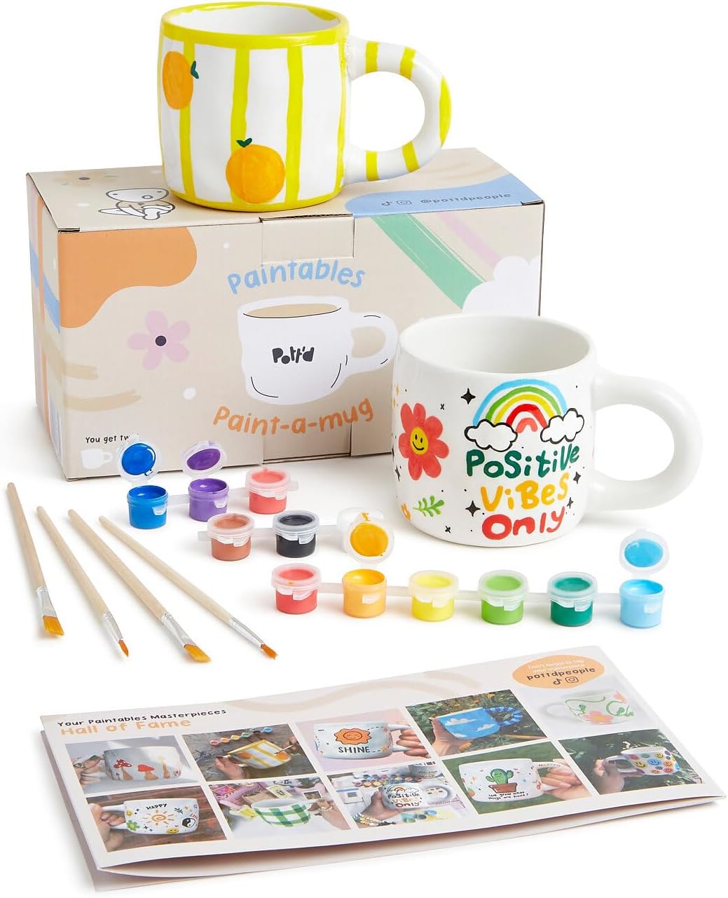 Pott'd Paintables Paint-a-Mug Kit Double Pottery Painting Kit for Adults Ceramic Painting Kit Includes Mugs, Paints, Brushes and Painting Inspiration Guide