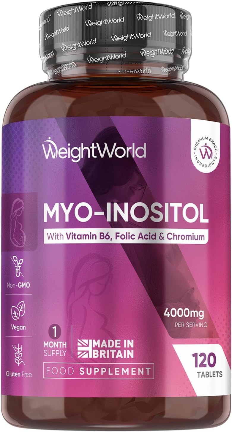 WeightWorld Myo Inositol 4000 mg Tablets - With Vitamin B6 & B9 (Folic Acid) & Chrome - 120 Vegan Tablets - 1 Month Supply - Free from Magnesium Stearate - No Genetic Engineering