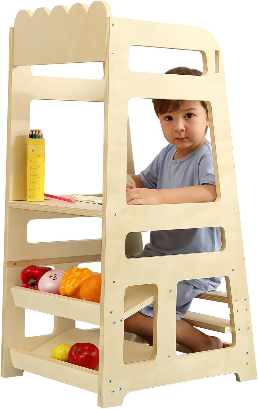 Step Stools for Kids, Adjustable Height Toddler Montessori Wooden Tower - Safe Anti-Drop Kitchen Stool Helper, Standing Tower for Bathroom & Counter