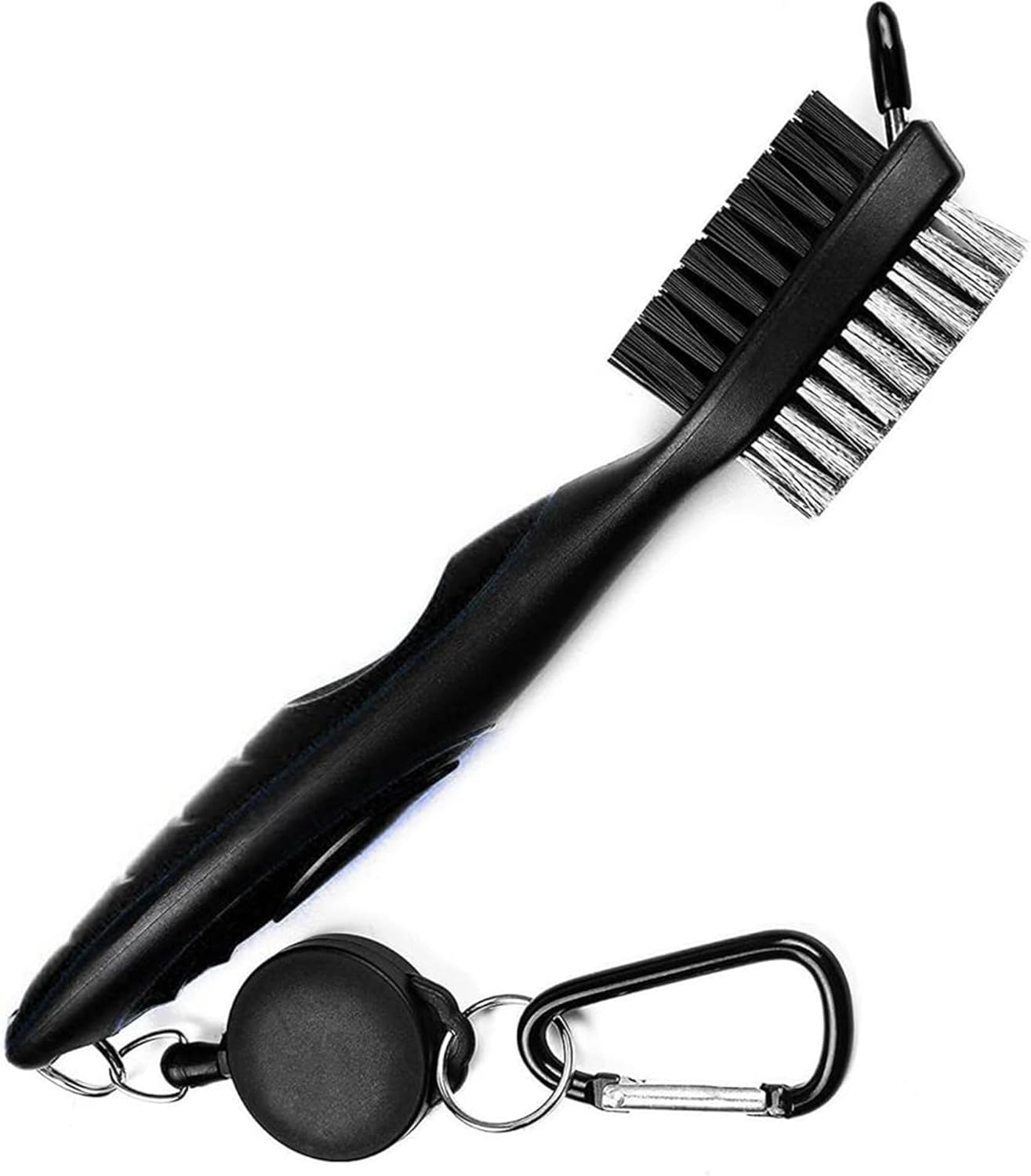 Golf Club Cleaning Brush and Groove Cleaner with Retractable Clip, Extends 2 ft Brass, Ergonomic Design, Easily Attaches to Golf Bag(Black)