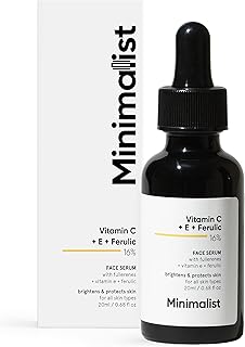 Minimalist 16% Vitamin C Serum with Antioxidants for Anti Aging & Glow | Reduces Skin Damage & Redness to Brighten Dull Complexion | For All Skin Types | For Women & Men | 0.68 Fl Oz / 20 ml
