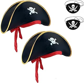 M&G House Halloween Adult and Kid's Party Pirate Hats Caribbean Pirate Hat Cap - 2 Pieces Black