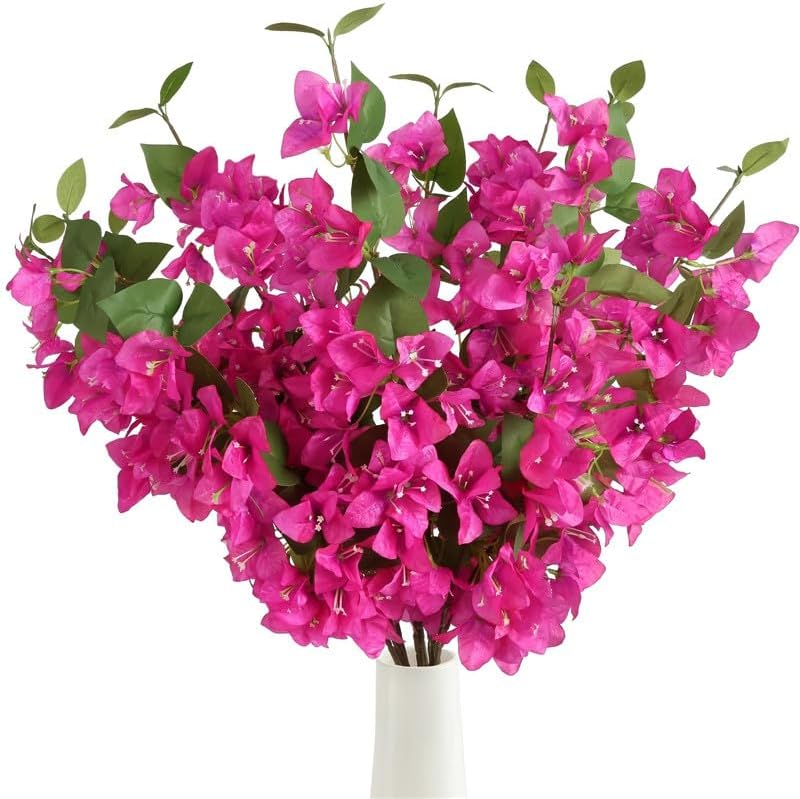 5pcs Pink fabric Bougainvillea Artificial Flowers - 80cm Long Stem Faux Floral Vines for Wedding Centerpieces, Home & Garden DIY Decor (Deep pink, 5PCS)