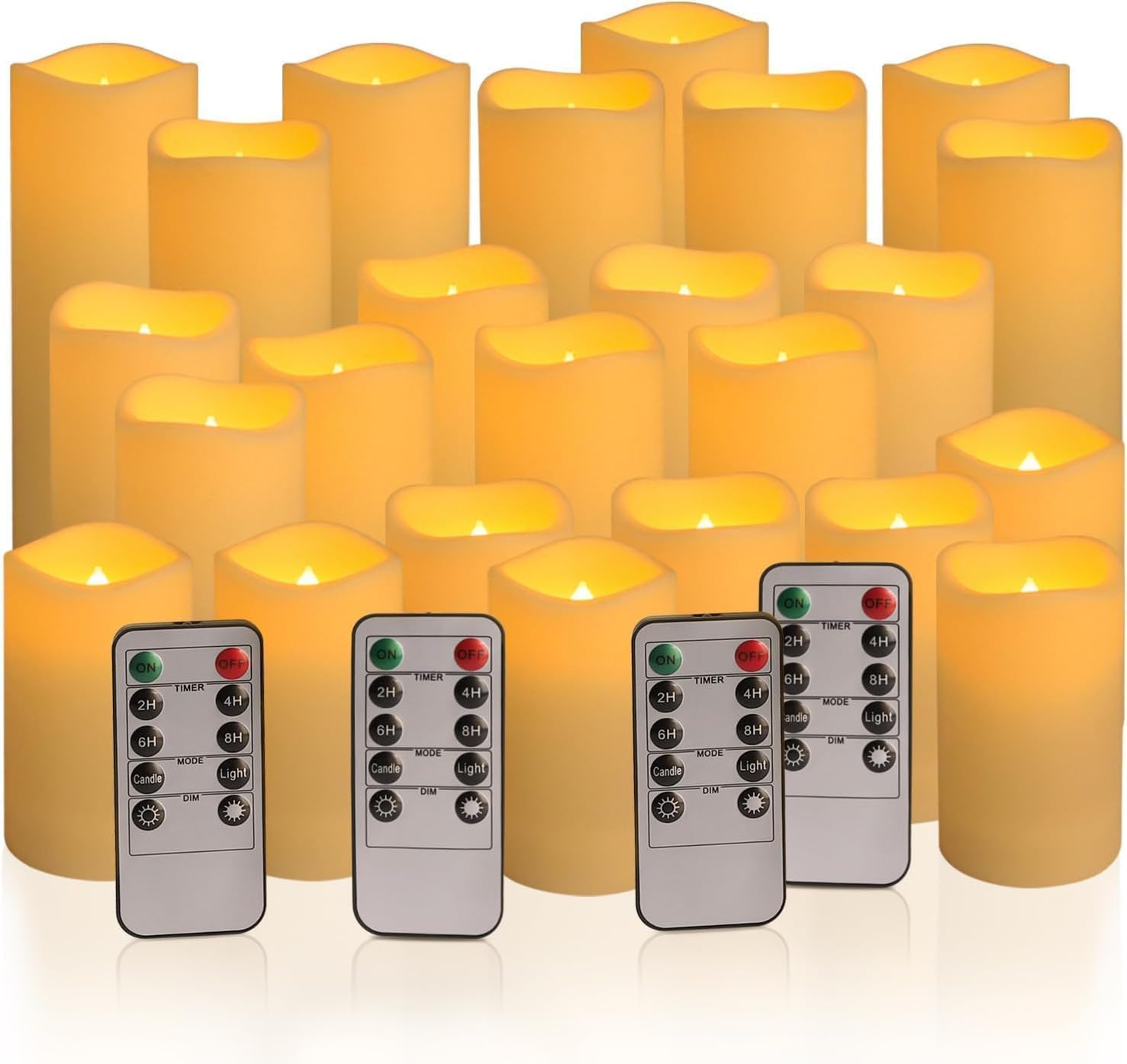 24-Pack LED Flameless Candles with Remote Control -Remote flameless Candles- Timer Candles -3D FlamePerfect for Halloween Christmas Parties,Wedding,Home Decor ,Gift and Special Occasions(Three Sizes)