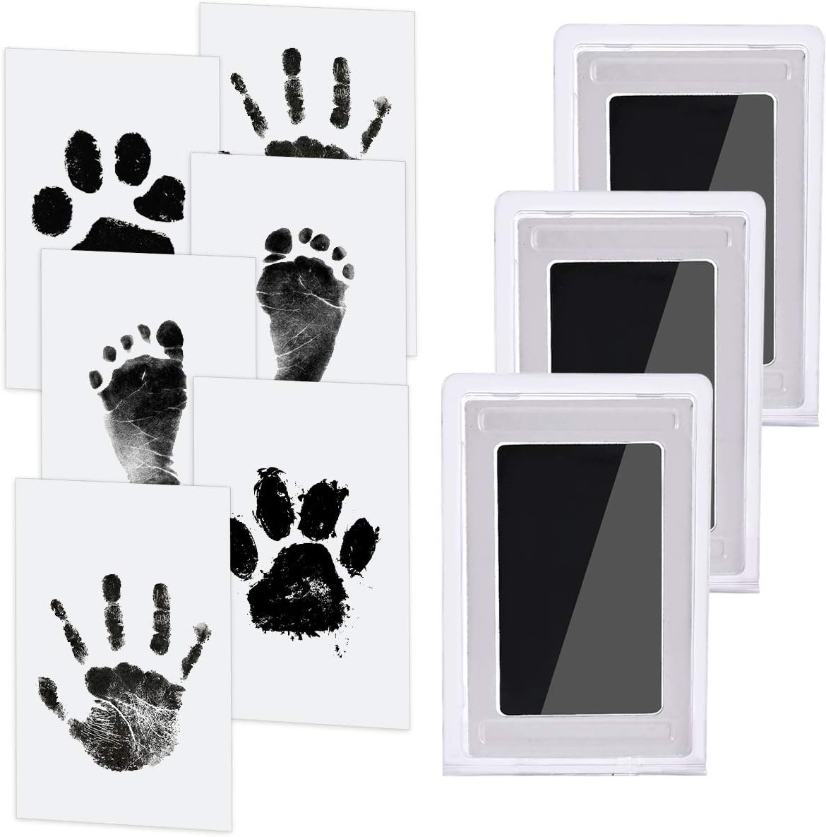 Nabance Baby Handprint and Footprint Kit, 3 Baby Inkless Print Pads, 6 Imprint Cards, Baby Footprint Kit, Safe Non-Toxic for Feet and Hands, Family Keepsake - Black