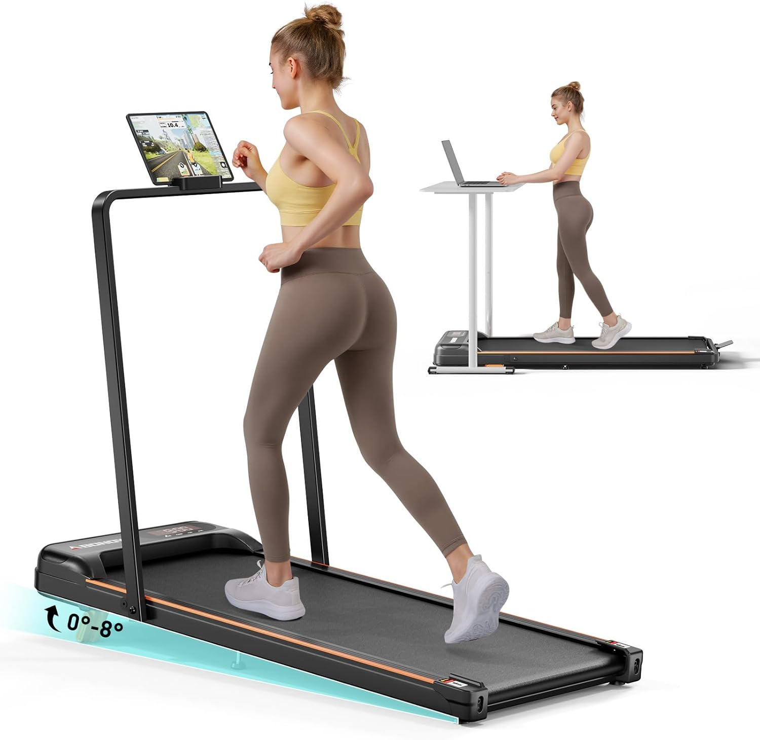 Walking Pad, Under Desk Treadmill with Incline for Home Office 2.5HP Portable Walking Treadmill with 265 Lbs Weight Capacity Walking Machine, Remote Control, LED Display