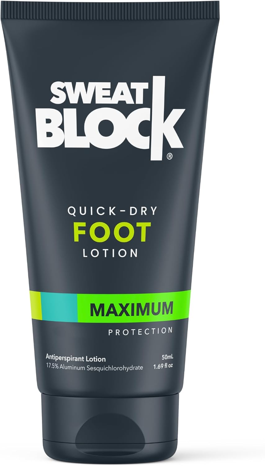 SweatBlock Antiperspirant Foot Lotion for Men & Women - Quick-Dry Hyperhidrosis Aid to Stop Excessive Sweating - Reduce Foot Odor - Non-Irritating - Dermatologist Tested - Travel Size 1.69 fl oz