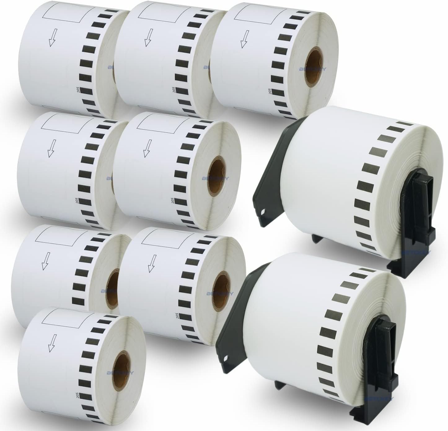 BETCKEY - 10 Rolls DK-22205 Labels with ONLY 2 Reusable Label Holders, 62mm x 30.48m, 10 Continuous Length Paper Labels Using for Ql Label Printers
