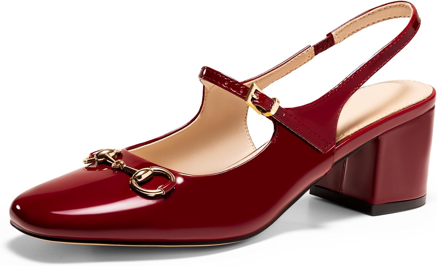 PiePieBuy Womens Slingback Chunky Heels Mary Jane Shoes Slip On Buckle Strap Dress Shoes Closed Round Toe Pumps