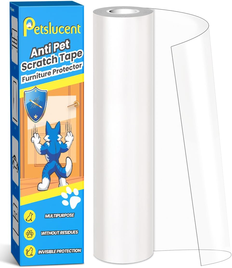 Petslucent Cat Scratch Furniture Protector: Cat Anti Scratch Tape - Door Protector from Dog Scratching - Clear Training Self Adhesive Tape for Carpet, Sofa, Couch, Door (118in x 7.9in)