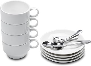 AOZITA Espresso Cups and Saucers with Espresso Spoons, Stackable Espresso Mugs,12-piece 2.5-Ounce Demitasse Cups (Protective Packaging)