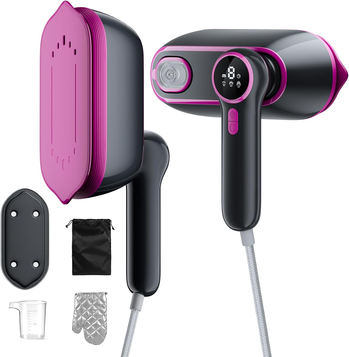 Clothes Steamer Handheld for Clothes, Garment Iron for Efficient Wrinkle Removal, Compact and Portable Travel Steamer Iron with LED Display & Dual Mode (Hanging/Ironing) for Home, Travel, Office Use