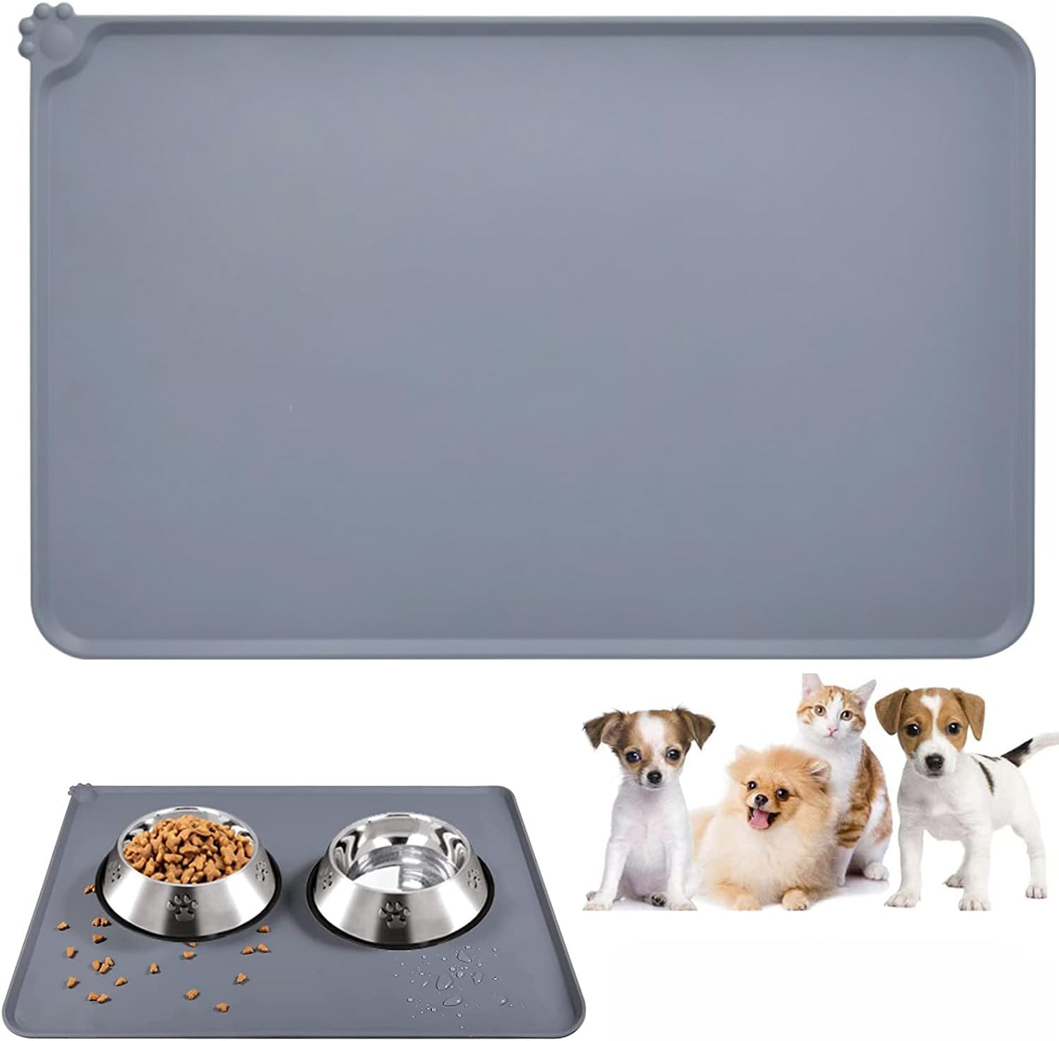 Emwel Dog Food Mat, Silicone Dog Bowl Mat, Non-Slip Cat And Feeding Mat, Waterproof Dog Placemat L (47 * 30)