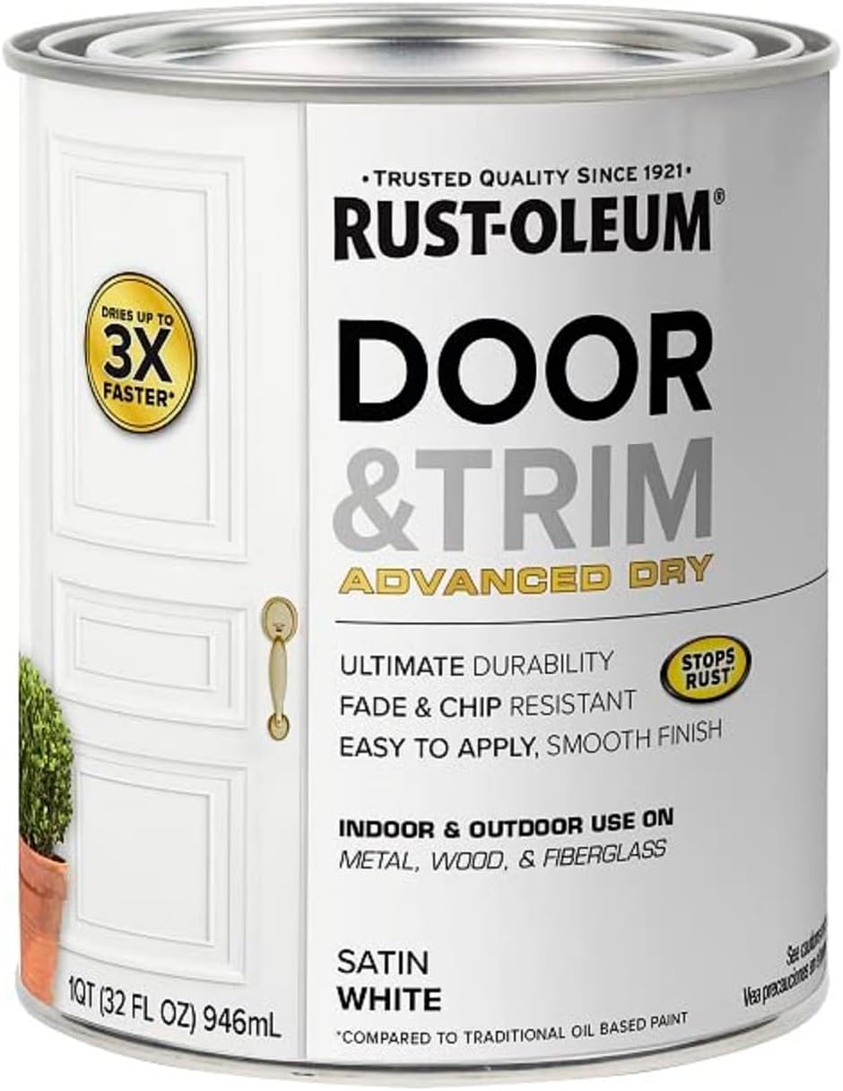 Rust-Oleum 369384 Advanced Dry Door & Trim Paint, Quart, Satin White