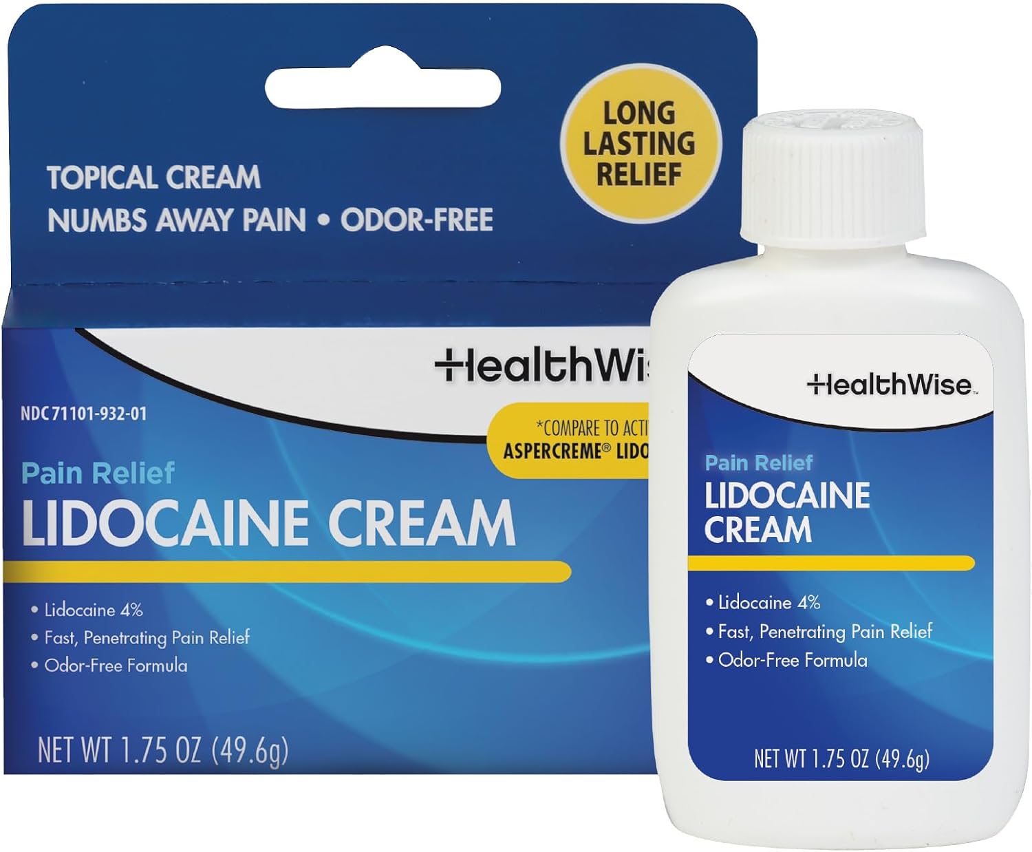 HealthWise Maximum Strength Lidocaine Cream | Numbs Away Pain | Long-Lasting Relief | Non-Greasy | 1.75 Oz