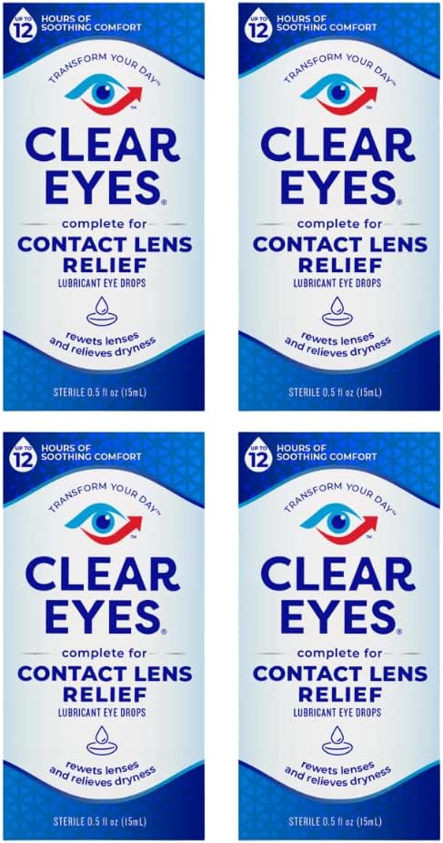 Clear Eyes Contact Lens Relief Soothing Eye Drops 0.50 oz (0.5 Fl Oz (Pack of 4))